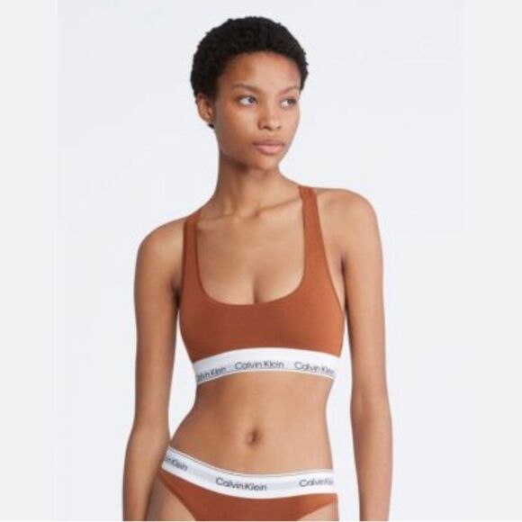 Calvin Klein Modern Cotton Naturals Unlined Bralette Brown 1x - Picture 1 of 9